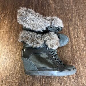 Aldo Wedge Sneaker Boot with Faux Fur Trim